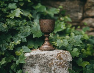 Sticker - Ornate chalice in lush garden