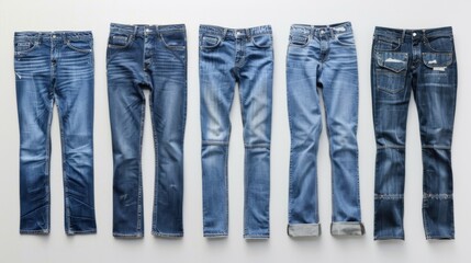 Various Styles of Blue Jeans on Display