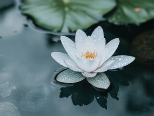 Sticker - Delicate water lily with raindrops