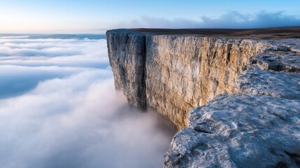 Canvas Print - Dramatic cliff overlooking misty valley