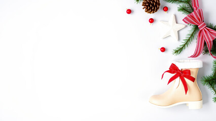 Wall Mural - Winter Boot with Red Bow and Christmas Decorations