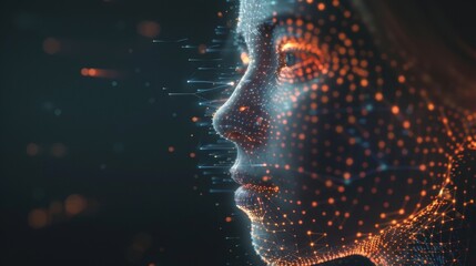 Poster - futuristic digital face with light particles