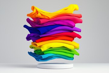 Poster - Stack of colorful shirts on top of each other. The shirts are in a rainbow order. huge pile of tee shirts