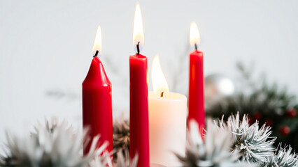 Sticker - Burning Red Candles On White Background