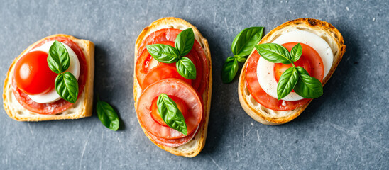 Canvas Print - Caprese Bruschetta on Grey Background