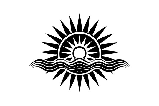 sun sea wave logo vintage summer symbol retro