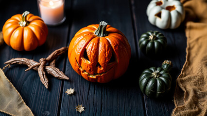 Sticker - Jack-o'-Lantern on Rustic Wooden Table