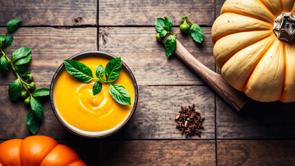 Canvas Print - Pumpkin Soup with Star Anise and Basil