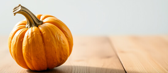 Canvas Print - Single Pumpkin on Wooden Table