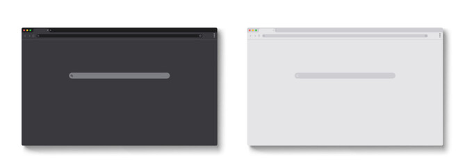Poster - Browser windows set isolated on background. Vector realistic illustration of white and black web pages with search bar and ui icons, blank user interface template for computer, software design