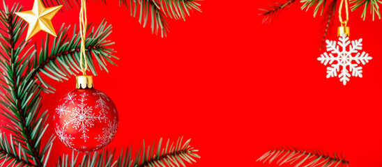 Wall Mural - Red Christmas Ornament with Snowflake Design