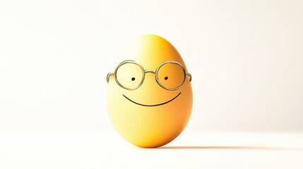 Egg wearing glasses and mustache smiling on white background