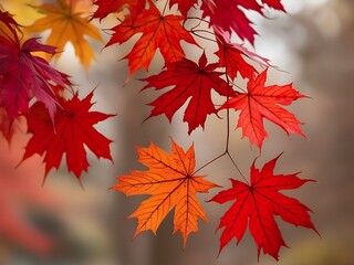 beauty of red and orange maple leaves in autumn. The leaves should be vividly colored, with shades of red, orange, and yellow, highlighting the transition of the season