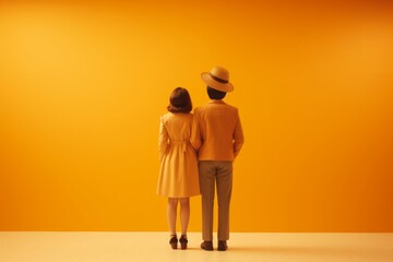 Wall Mural - A couple standing in front of a yellow wall