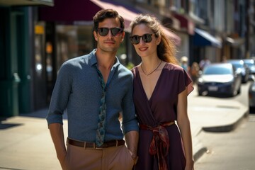 Poster - A man and a woman are posing for a picture on a sunny day