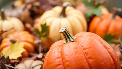 Sticker - Close-up of Orange Pumpkin with Other Pumpkins in Background