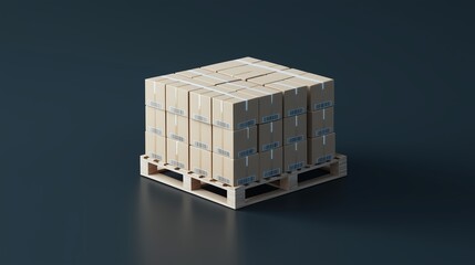 Poster - stack of cardboard boxes on a wooden pallet in a warehouse setting, prepared for shipping logistics 