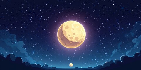 Wall Mural - Cartoon Style Starry Sky with Bright Moon Background