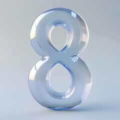 Poster - A clear glass number eight sculpture reflecting light against a soft, neutral background in a minimalistic setting