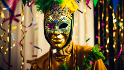 Close Up of a Golden Venetian Mask