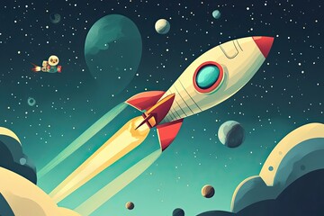 Wall Mural - a rocket ship soaring through space with planets and stars