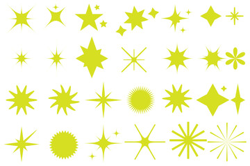 Wall Mural - Twinkling stars. Shine icons .Sparkle star icons .Star icons. Sparkles, shining burst. Christmas vector symbols isolated. Design on white background.