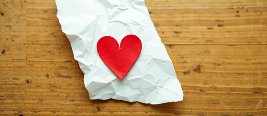 Sticker - Red Heart on Crumpled Paper