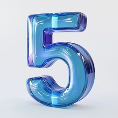 Poster - a glossy blue glass number five in 3d design reflecting light against a plain background