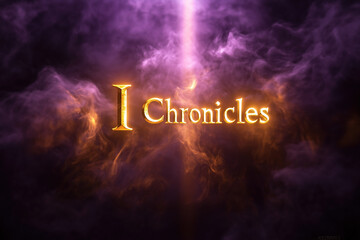 Glowing golden title I Chronicles with purple clouds