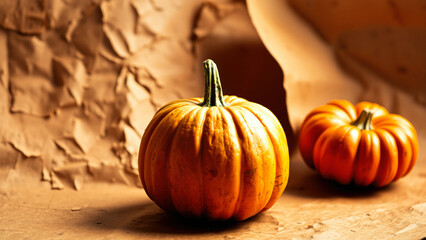 Poster - Two Pumpkins on Brown Paper Background