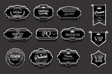 Sticker - Golden luxury labels and badges premium quality certificate ribbons vector illustration 