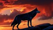 © muhammad - This breathtaking image captures the silhouette of a lone wolf standing majestically on a ridge, framed against a stunning backdrop of a fiery sunset.