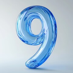 Poster - elegant blue glass number nine sculpture against a soft gradient backdrop, showcasing contemporary d