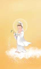 Wall Mural - buddhist guanyin bodhisattva moon cute illustration