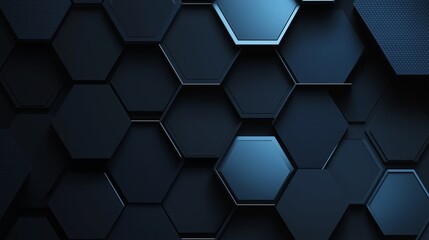 Poster - Dark hexagon pattern design featuring a sleek texture and varying shades created for modern backgrounds or wallpapers