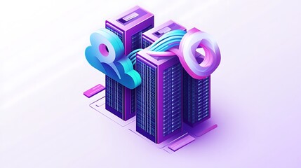 Poster - Data servers with a person icon and a cloud icon connected to them with a digital connection.