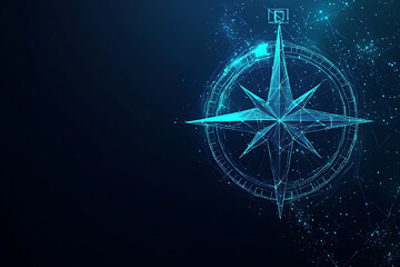 Poster - A digital compass design with a futuristic, geometric style on a dark background.