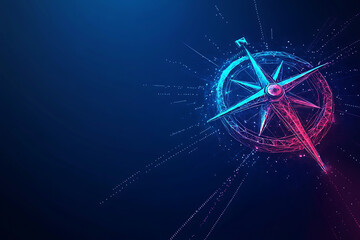 Poster - A digital compass design with vibrant blue and pink colors against a dark background.