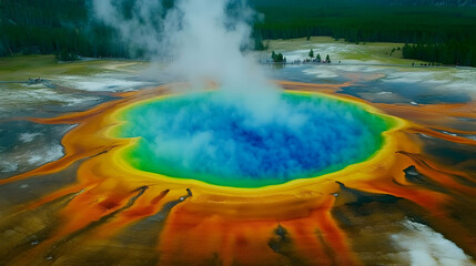 Wall Mural - Grand Prismatic Spring: A Vibrant Yellowstone Landscape