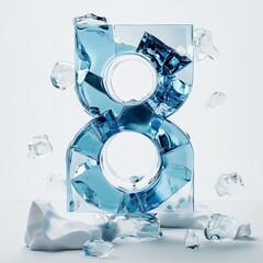 Canvas Print - Colorful ice sculpture of the number eight with crystal clear details and fragments on a bright background