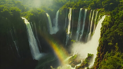 Wall Mural - Aerial View of Waterfalls in Lush Rainforest