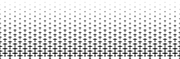 Poster - horizontal halftone of black propeller classic airplane design for pattern and background.