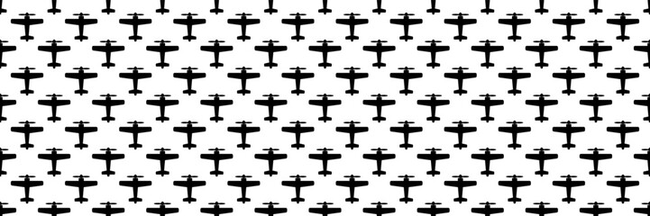Poster - horizontal seamless black propeller classic airplane design for pattern and background.