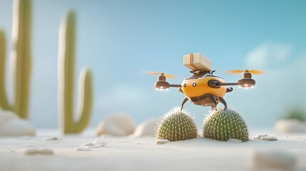 Aufkleber - A futuristic drone autonomously delivering a package to a remote cactus in the desert showcasing the efficiency and innovation of modern delivery services