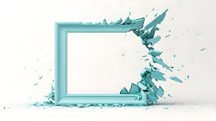 Leinwandbilder - A photographic frame with shattered glass and jagged broken edges isolated on a clean plain white background  This abstract minimalist scene showcases the fragile and damaged nature of the frame