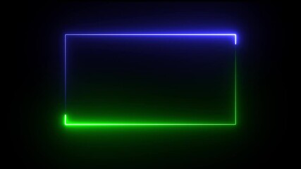 Wall Mural - rectangle picture frame with two tone neon color motion graphic. abstract glowing neon rectangle bor