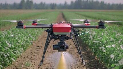 Aufkleber - Aerial Precision Crop Spraying with Agricultural Drone Nozzles   Detailed View of Spraying Mechanism Applying Pesticides or Fertilizers to Farm Fields for Optimized Coverage and Environmental