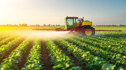 Aufkleber - Automated Irrigation System Spraying Water Over Lush Farmland for Efficient Crop Cultivation and Sustainable Agricultural Practices