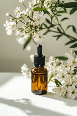 A bottle of essential oil sitting on top of a table