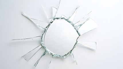 Poster - Broken Mirror Shards with Jagged Dangerous Fragments Isolated on a Crisp White Background  Conceptual Abstract Design Photography